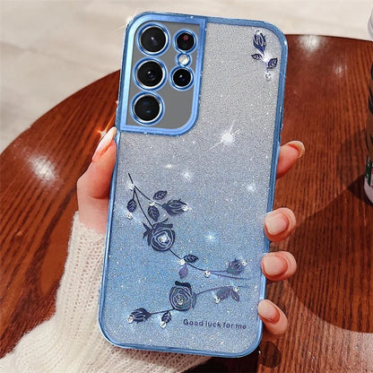 KADEM For Samsung Galaxy S21 Ultra 5G TPU Case Rhinestone Phone Cover with Strap