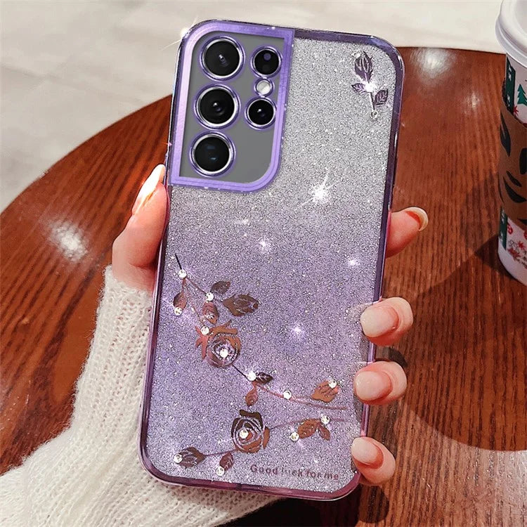 KADEM For Samsung Galaxy S21 Ultra 5G TPU Case Rhinestone Phone Cover with Strap
