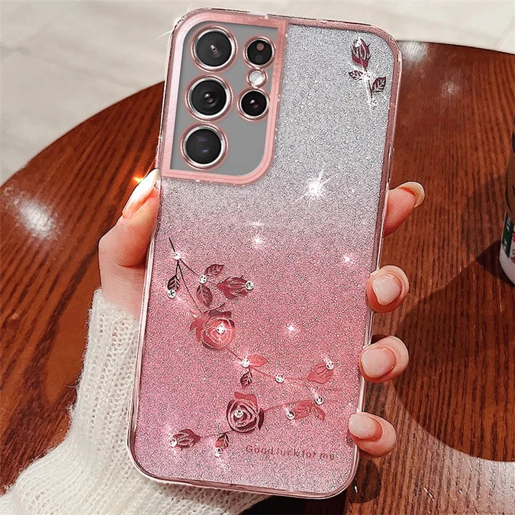 KADEM For Samsung Galaxy S21 Ultra 5G TPU Case Rhinestone Phone Cover with Strap