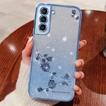 KADEM For Samsung Galaxy S21 FE 5G Case Rhinestone Flower TPU Cover with Strap