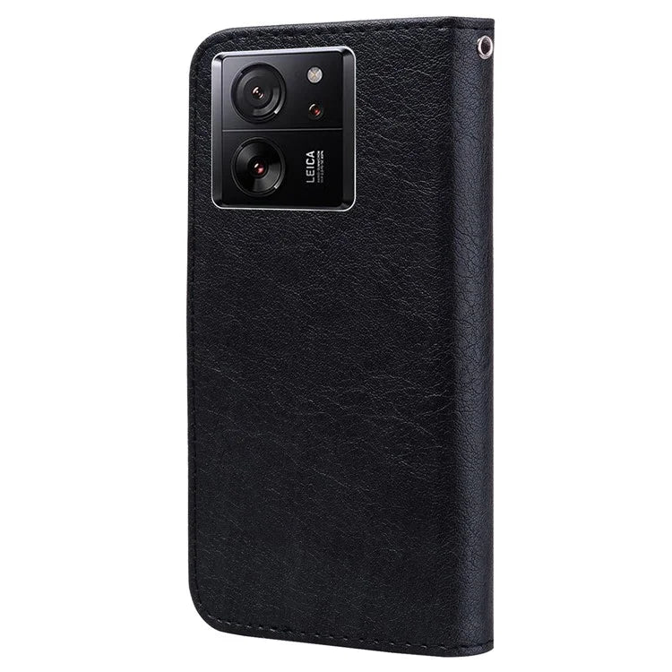Cell Phone Stand Cover for Xiaomi 13T / 13T Pro / Redmi K60 Ultra Solid Color PU Leather Wallet Case