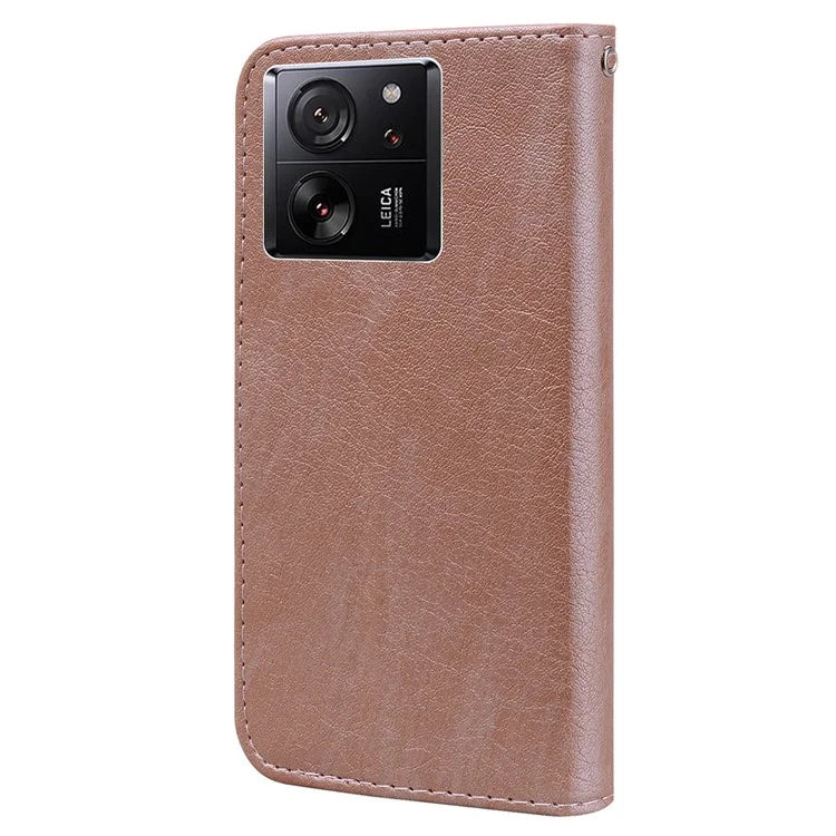 Cell Phone Stand Cover for Xiaomi 13T / 13T Pro / Redmi K60 Ultra Solid Color PU Leather Wallet Case