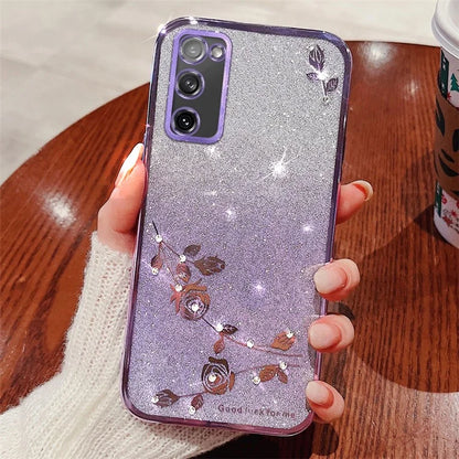 KADEM For Samsung Galaxy S20 FE 4G / FE 5G / S20 Lite / S20 FE 2022 Case Glitter TPU Flower Decor Phone Cover with Strap
