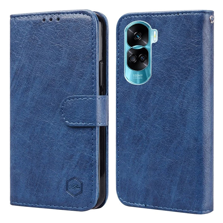 For Honor 90 Lite 5G / Honor X50i 5G Phone Stand Cover PU Leather Wallet Case Solid Color Shell