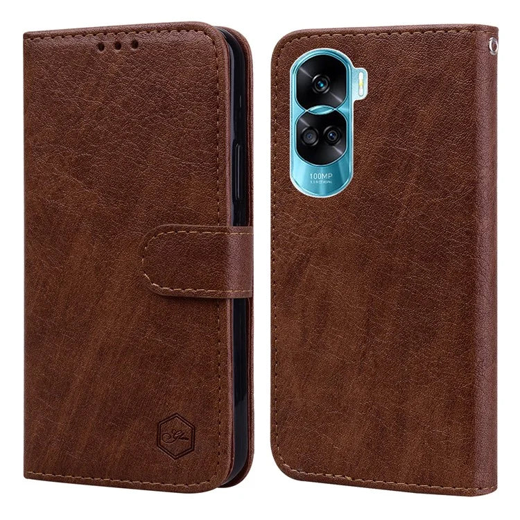 For Honor 90 Lite 5G / Honor X50i 5G Phone Stand Cover PU Leather Wallet Case Solid Color Shell