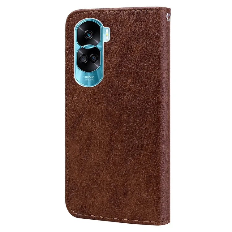 For Honor 90 Lite 5G / Honor X50i 5G Phone Stand Cover PU Leather Wallet Case Solid Color Shell