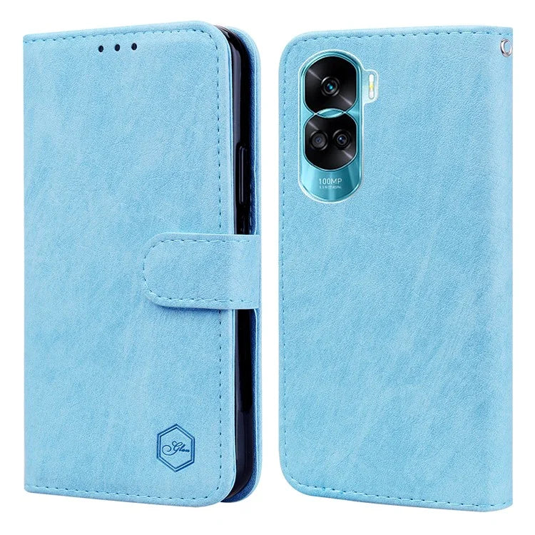 For Honor 90 Lite 5G / Honor X50i 5G Phone Stand Cover PU Leather Wallet Case Solid Color Shell