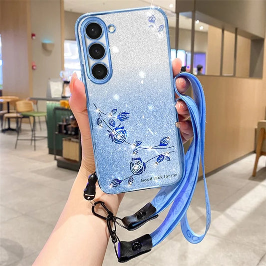 KADEM For Samsung Galaxy Galaxy S23+ Case TPU Rhinestone Decor Phone Cover with Strap