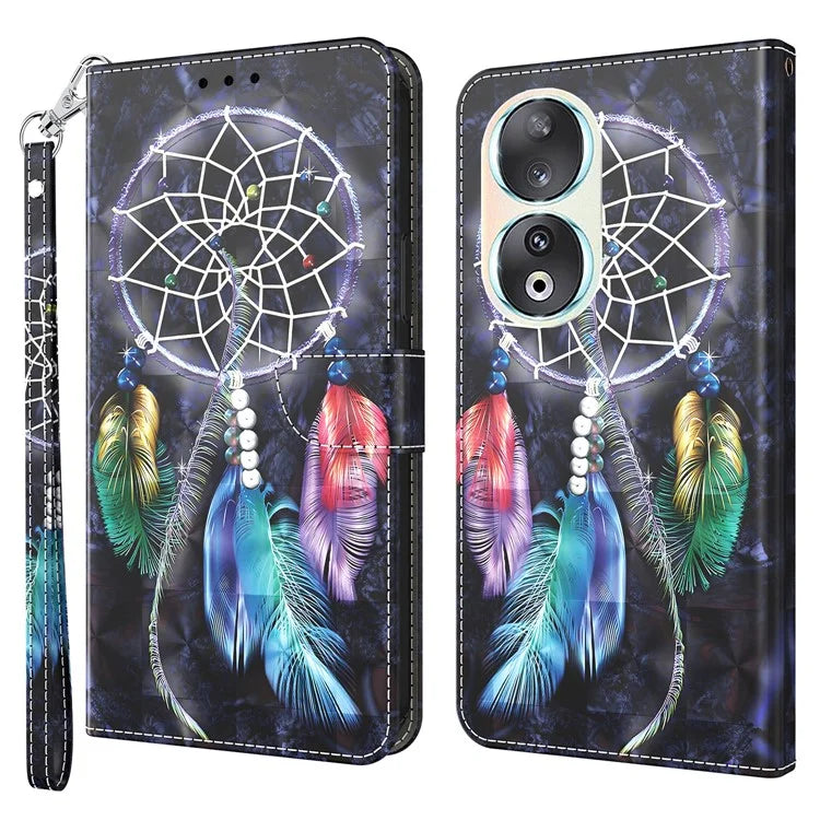 For Honor 90 Case 3D Pattern Printing Leather Flip Wallet Phone Cover