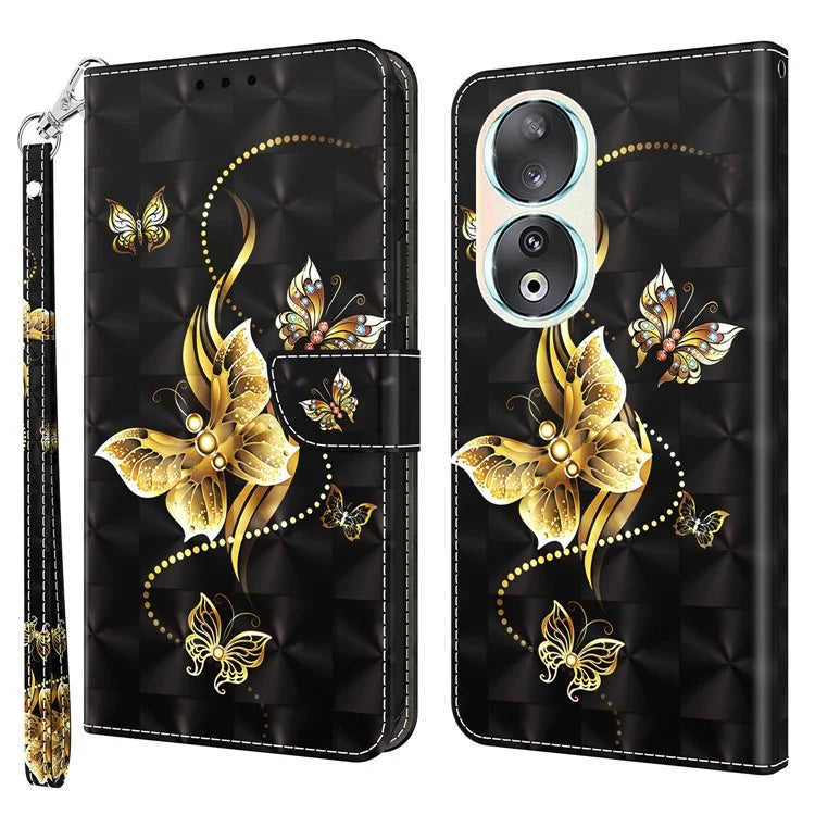 For Honor 90 Case 3D Pattern Printing Leather Flip Wallet Phone Cover