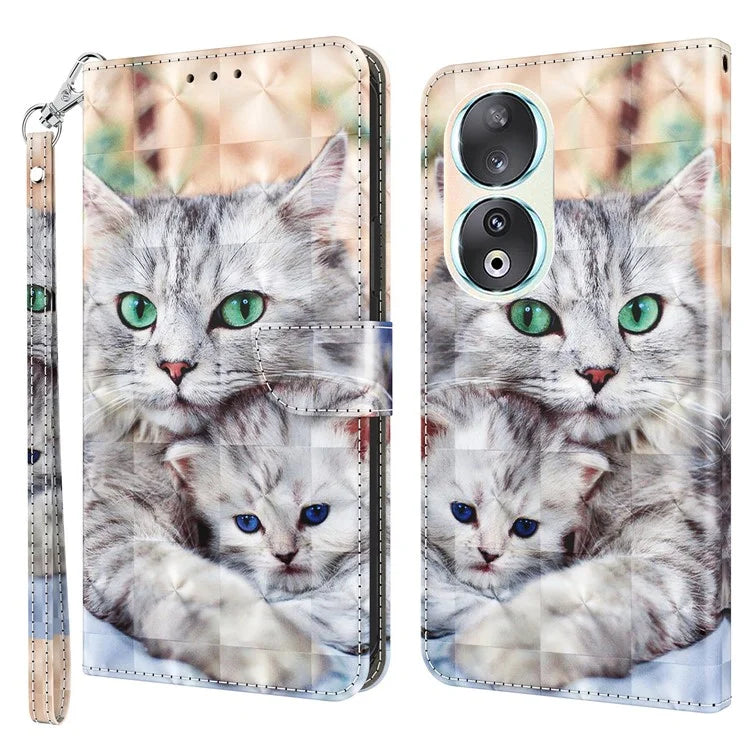 For Honor 90 Case 3D Pattern Printing Leather Flip Wallet Phone Cover