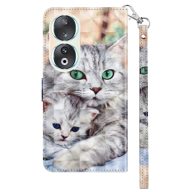 For Honor 90 Case 3D Pattern Printing Leather Flip Wallet Phone Cover