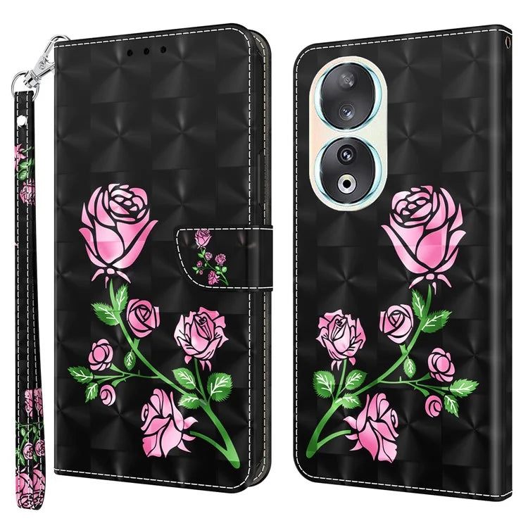 For Honor 90 Case 3D Pattern Printing Leather Flip Wallet Phone Cover