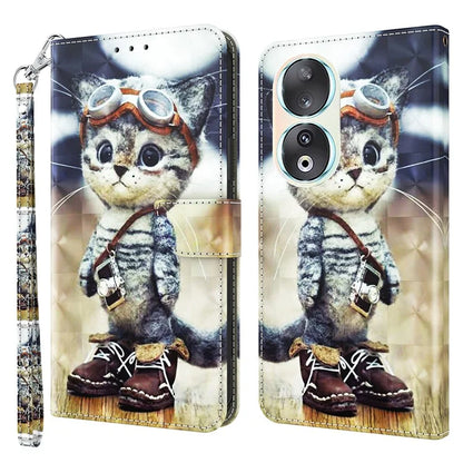 For Honor 90 Case 3D Pattern Printing Leather Flip Wallet Phone Cover