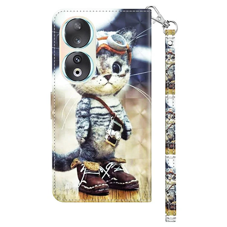 For Honor 90 Case 3D Pattern Printing Leather Flip Wallet Phone Cover