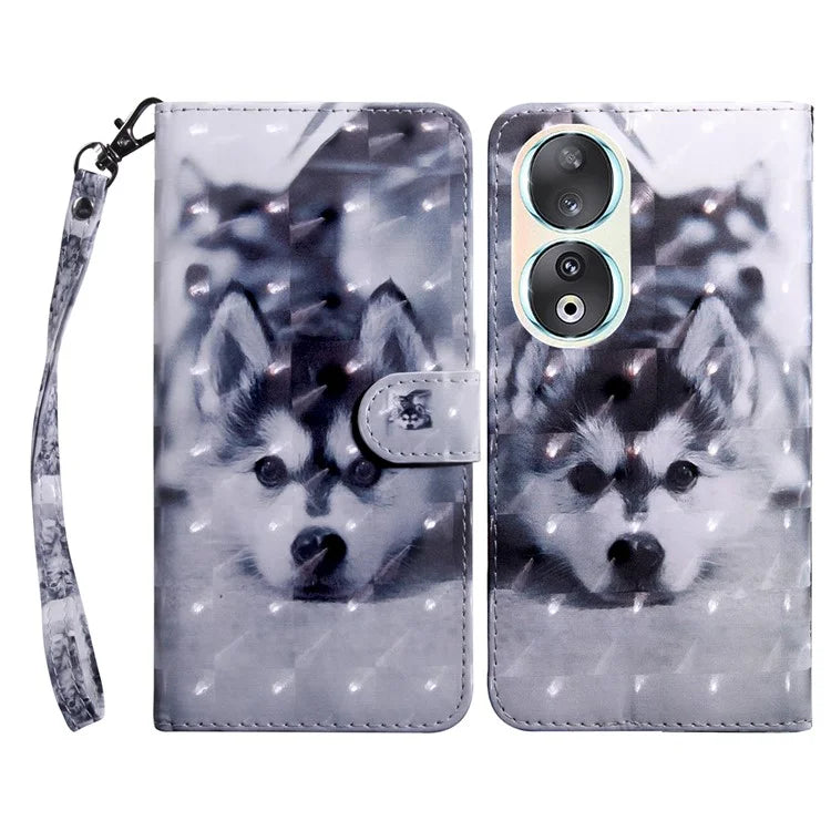 For Honor 90 Case 3D Pattern Printing Leather Flip Wallet Phone Cover