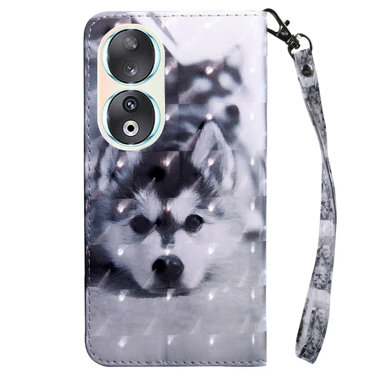 For Honor 90 Case 3D Pattern Printing Leather Flip Wallet Phone Cover
