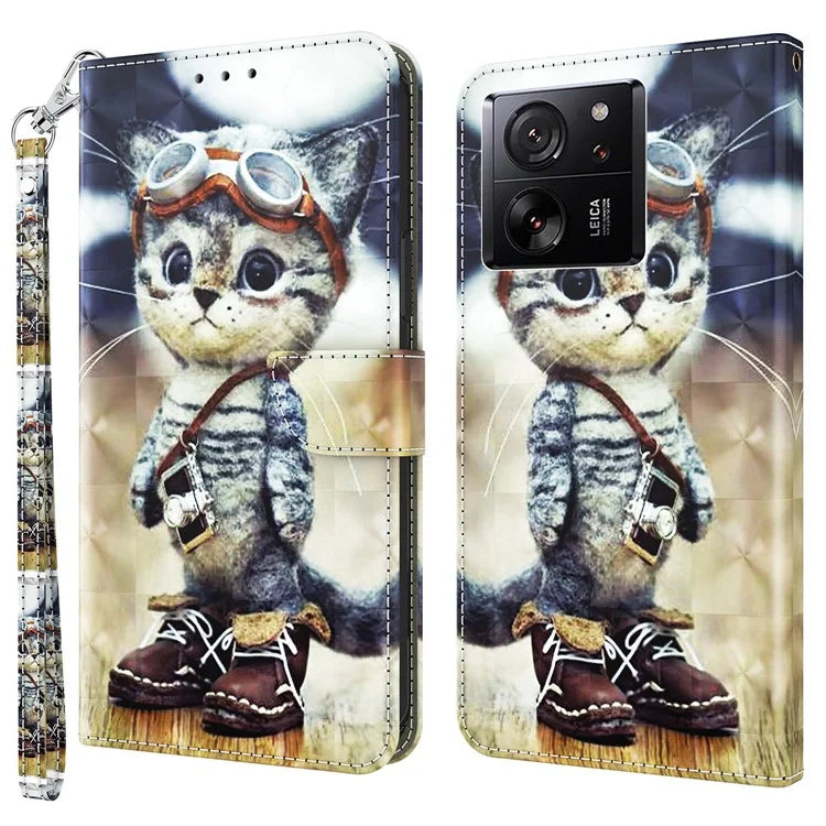 For Xiaomi 13T / 13T Pro / Redmi K60 Ultra Case PU Leather 3D Pattern Stand Flip Phone Cover