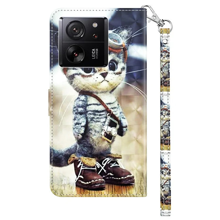 For Xiaomi 13T / 13T Pro / Redmi K60 Ultra Case PU Leather 3D Pattern Stand Flip Phone Cover