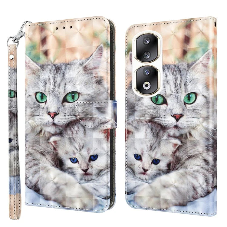 For Honor 90 Pro Case PU Leather 3D Pattern Printed Wallet Phone Cover