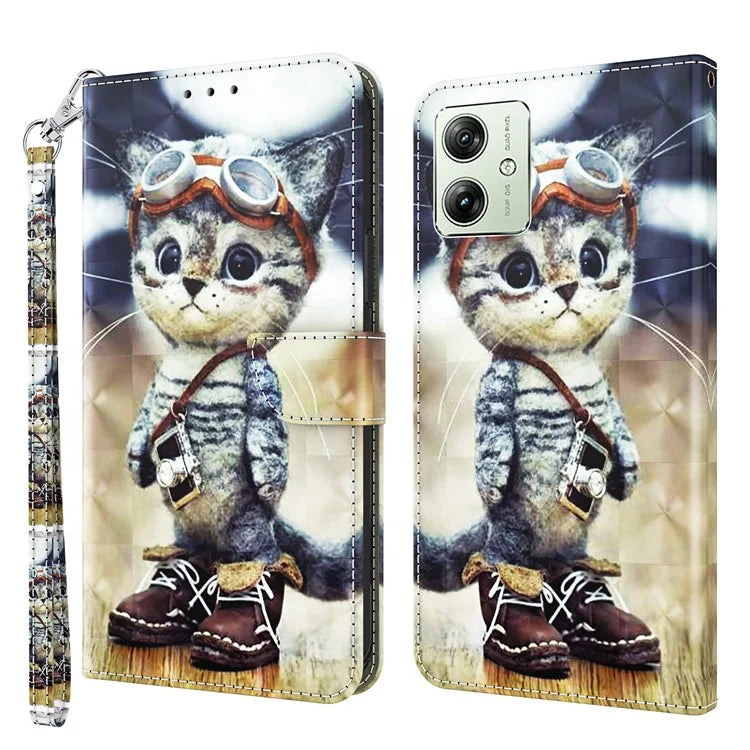 For Motorola Moto G54 5G Case 3D Pattern Leather Magnetic Wallet Phone Cover