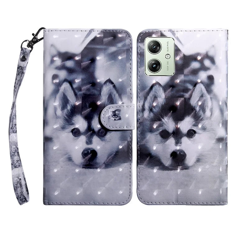 For Motorola Moto G54 5G Case 3D Pattern Leather Magnetic Wallet Phone Cover