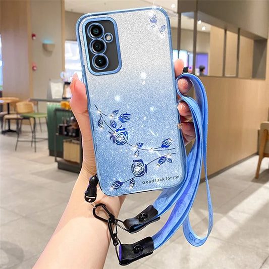 KADEM For Samsung Galaxy M13 4G / F23 5G / M23 5G Case Rhinestone Soft TPU Phone Cover with Strap