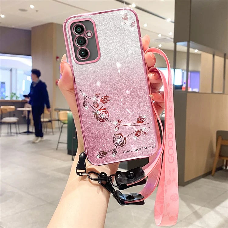 KADEM For Samsung Galaxy M13 4G / F23 5G / M23 5G Case Rhinestone Soft TPU Phone Cover with Strap