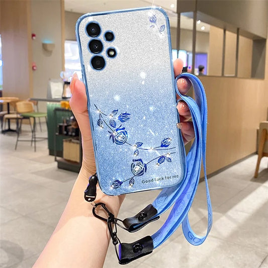 KADEM For Samsung Galaxy A13 4G Case Soft TPU Glitter Shiny Phone Cover with Strap