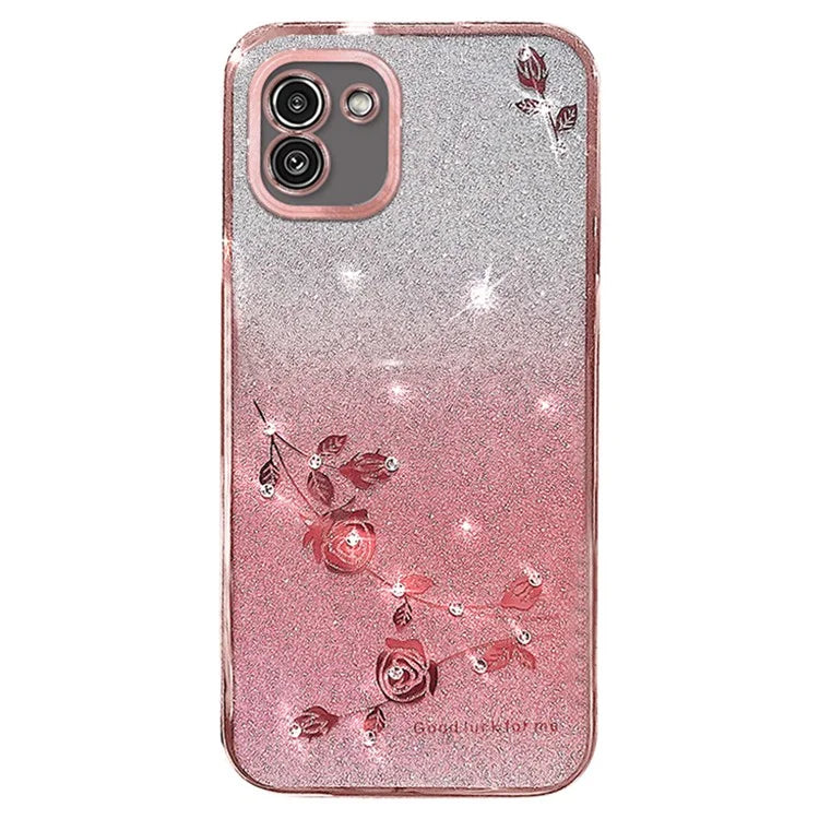 KADEM For Samsung Galaxy A03 (164.2 x 75.9 x 9.1mm) TPU Case Glitter Rhinestone Flower Phone Cover