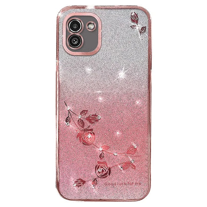 KADEM For Samsung Galaxy A03 (164.2 x 75.9 x 9.1mm) TPU Case Glitter Rhinestone Flower Phone Cover
