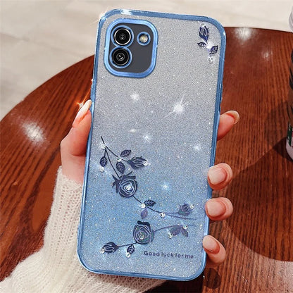 KADEM For Samsung Galaxy A03 (164.2 x 75.9 x 9.1mm) TPU Case Glitter Rhinestone Flower Phone Cover