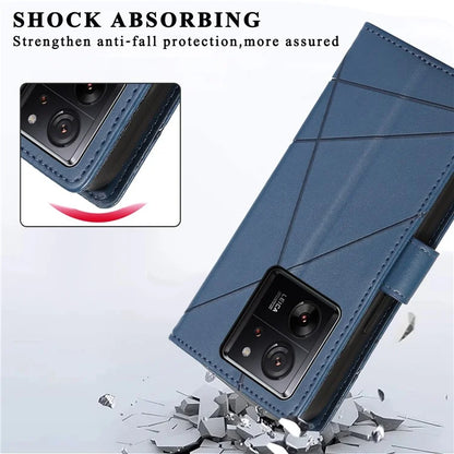 DF-06 For Xiaomi 13T / 13T Pro / Redmi K60 Ultra Case Lines Imprinted Leather Stand Wallet Phone Cover