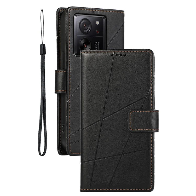DF-06 For Xiaomi 13T / 13T Pro / Redmi K60 Ultra Case Lines Imprinted Leather Stand Wallet Phone Cover