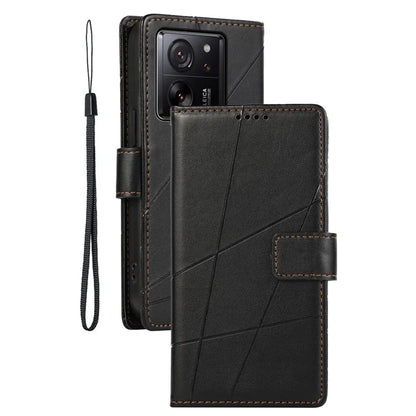 DF-06 For Xiaomi 13T / 13T Pro / Redmi K60 Ultra Case Lines Imprinted Leather Stand Wallet Phone Cover