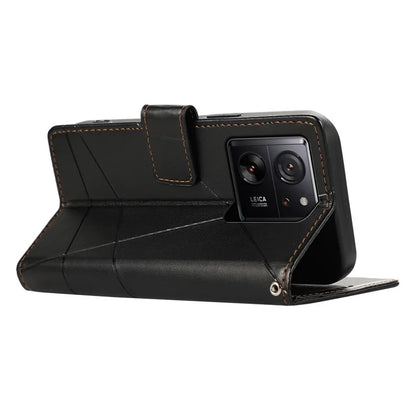 DF-06 For Xiaomi 13T / 13T Pro / Redmi K60 Ultra Case Lines Imprinted Leather Stand Wallet Phone Cover