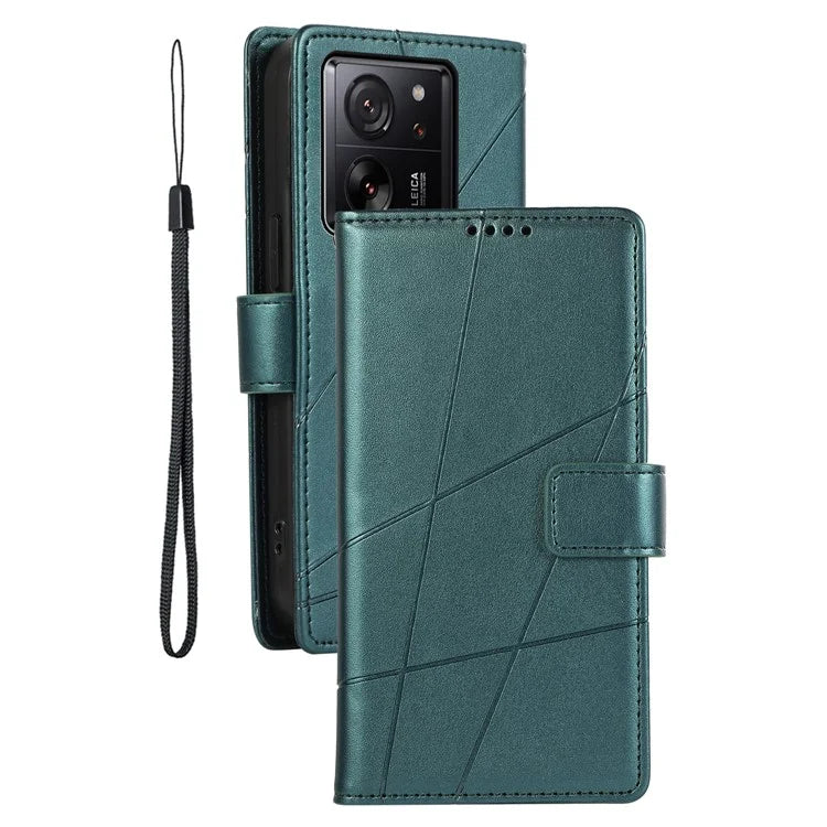 DF-06 For Xiaomi 13T / 13T Pro / Redmi K60 Ultra Case Lines Imprinted Leather Stand Wallet Phone Cover