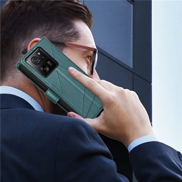 DF-06 For Xiaomi 13T / 13T Pro / Redmi K60 Ultra Case Lines Imprinted Leather Stand Wallet Phone Cover