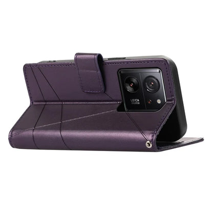 DF-06 For Xiaomi 13T / 13T Pro / Redmi K60 Ultra Case Lines Imprinted Leather Stand Wallet Phone Cover