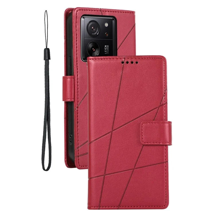 DF-06 For Xiaomi 13T / 13T Pro / Redmi K60 Ultra Case Lines Imprinted Leather Stand Wallet Phone Cover