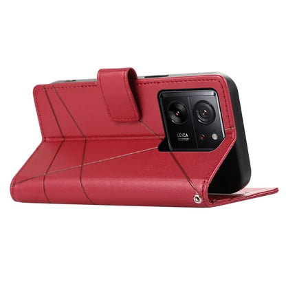 DF-06 For Xiaomi 13T / 13T Pro / Redmi K60 Ultra Case Lines Imprinted Leather Stand Wallet Phone Cover