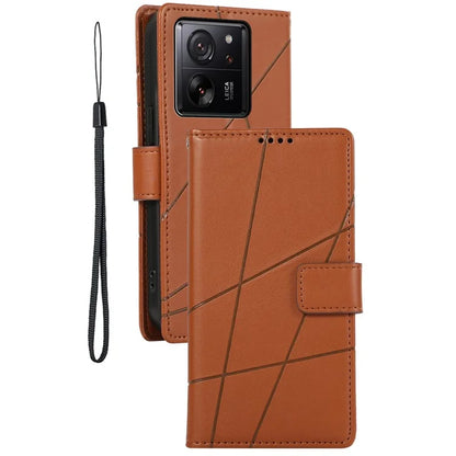 DF-06 For Xiaomi 13T / 13T Pro / Redmi K60 Ultra Case Lines Imprinted Leather Stand Wallet Phone Cover
