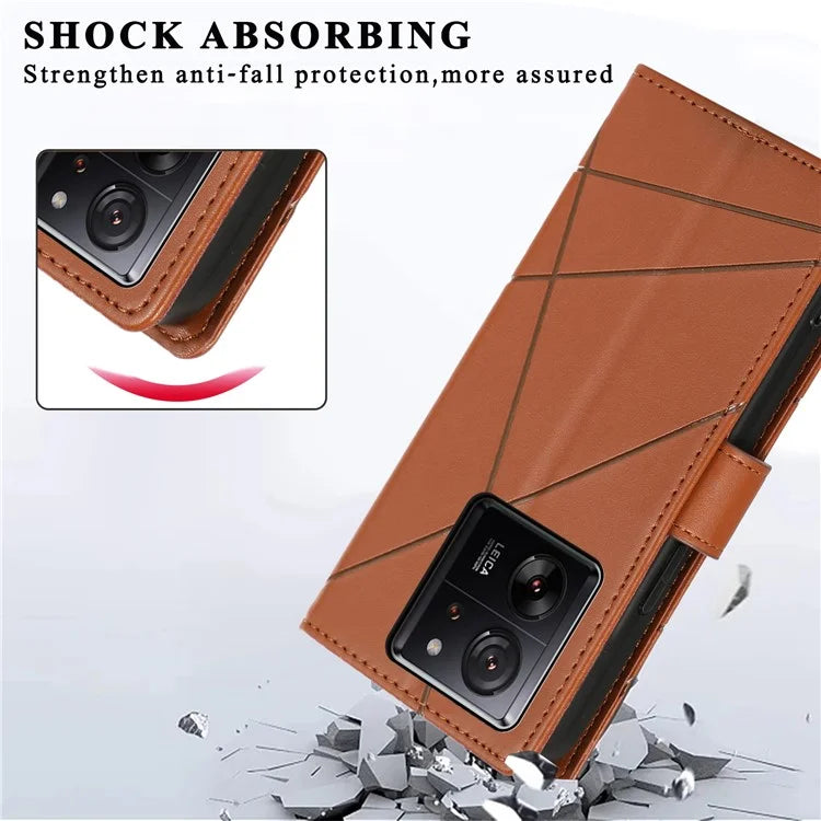 DF-06 For Xiaomi 13T / 13T Pro / Redmi K60 Ultra Case Lines Imprinted Leather Stand Wallet Phone Cover
