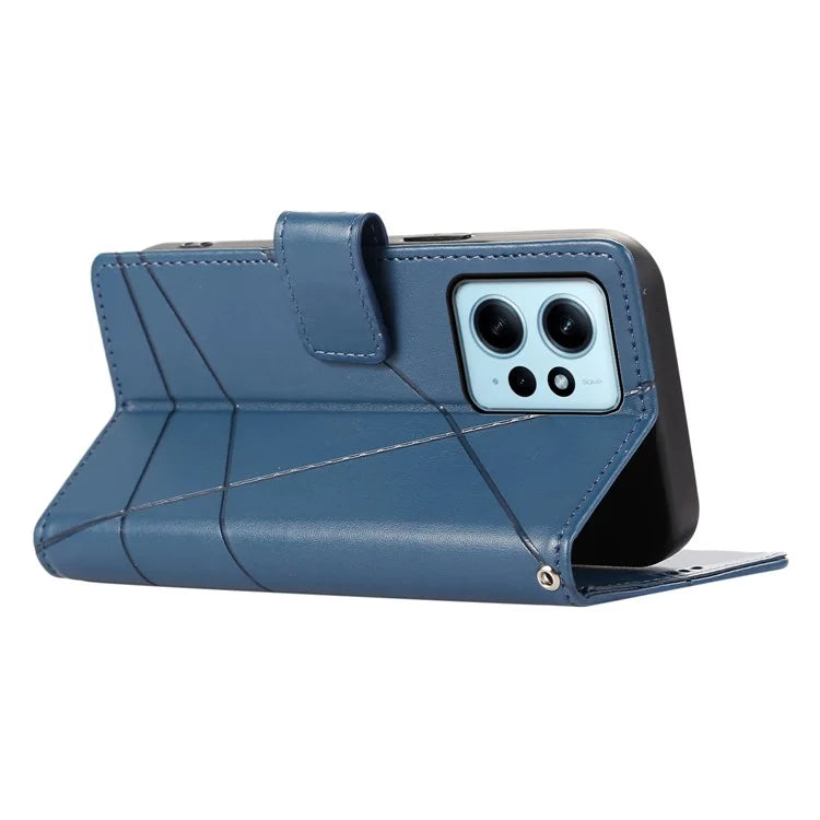 DF-06 For Xiaomi Redmi Note 12 4G Case Lines Imprinted Leather Phone Flip Stand Cover