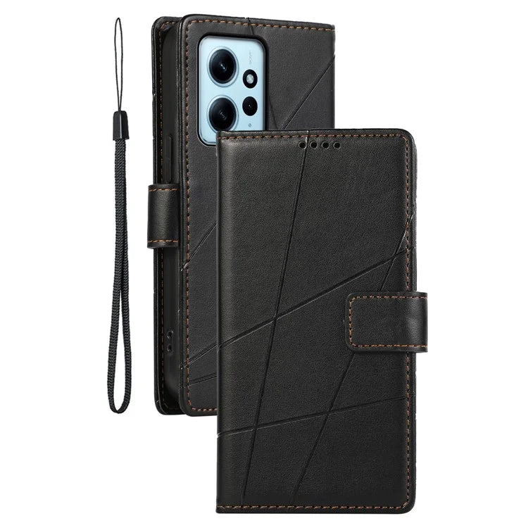 DF-06 For Xiaomi Redmi Note 12 4G Case Lines Imprinted Leather Phone Flip Stand Cover