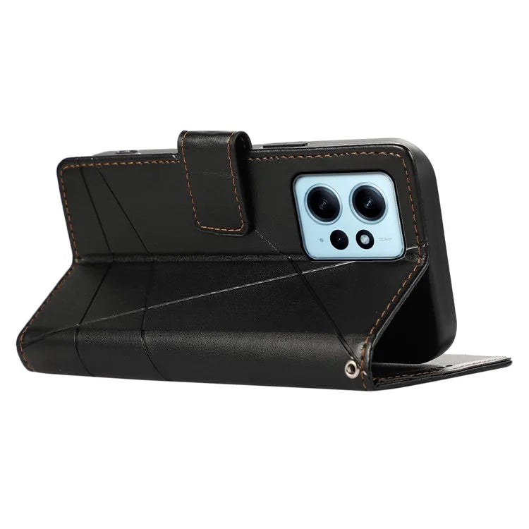 DF-06 For Xiaomi Redmi Note 12 4G Case Lines Imprinted Leather Phone Flip Stand Cover