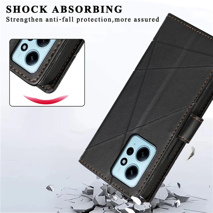 DF-06 For Xiaomi Redmi Note 12 4G Case Lines Imprinted Leather Phone Flip Stand Cover