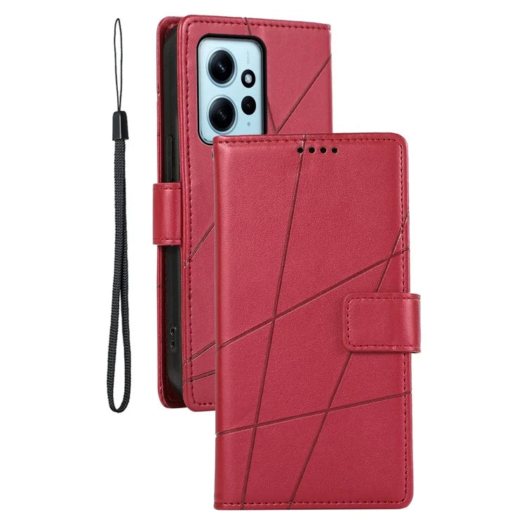 DF-06 For Xiaomi Redmi Note 12 4G Case Lines Imprinted Leather Phone Flip Stand Cover