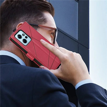 DF-06 For Xiaomi Redmi Note 12 4G Case Lines Imprinted Leather Phone Flip Stand Cover