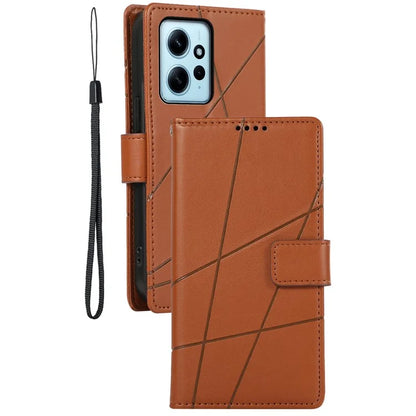 DF-06 For Xiaomi Redmi Note 12 4G Case Lines Imprinted Leather Phone Flip Stand Cover